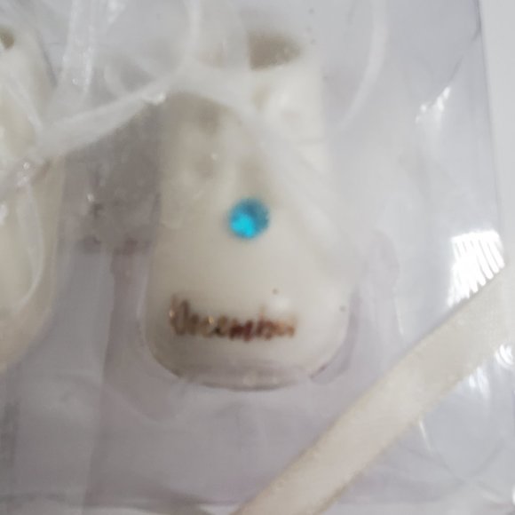 NEW Baby's First Christmas Ornament Ceramic Booties w/ December Birthstone Blue - Picture 3 of 5